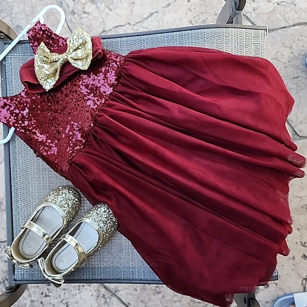 Burgundy Flower Girl Dress w/ Shoes